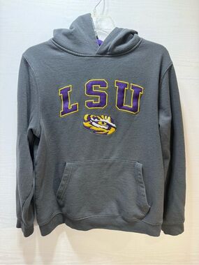 Colosseum Grey LSU Crewneck Sweatshirt with Purple & Gold Logo